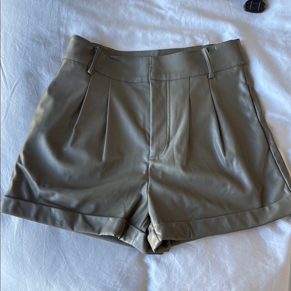 Generation Love High Waist Olive Vegan Leather Shorts
